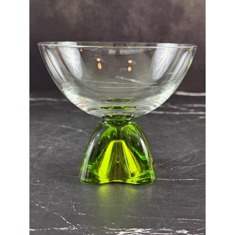 VTG Fostoria Capri Green Champagne Sherbet Glass 3.75in Hand Blown Glass